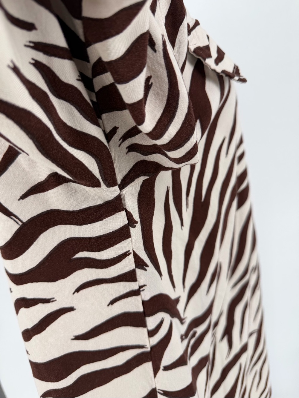Women's Brown Zebra Print V-Neck Blouse with pockets and ties - Picture 7 of 10
